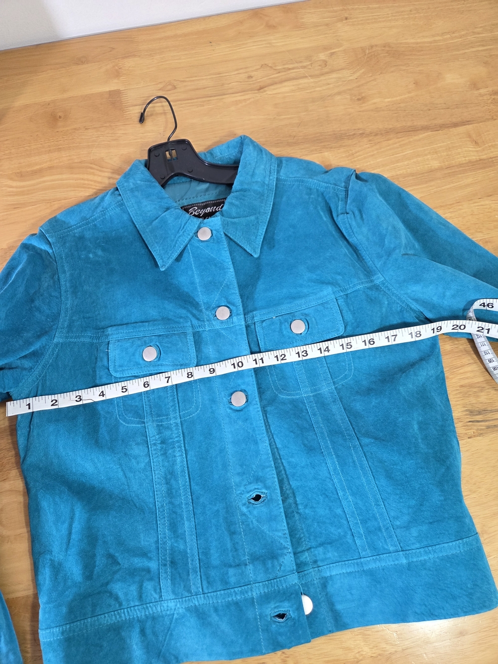 Women's Teal Suede Button-Front Lined Jacket - Picture 7 of 8